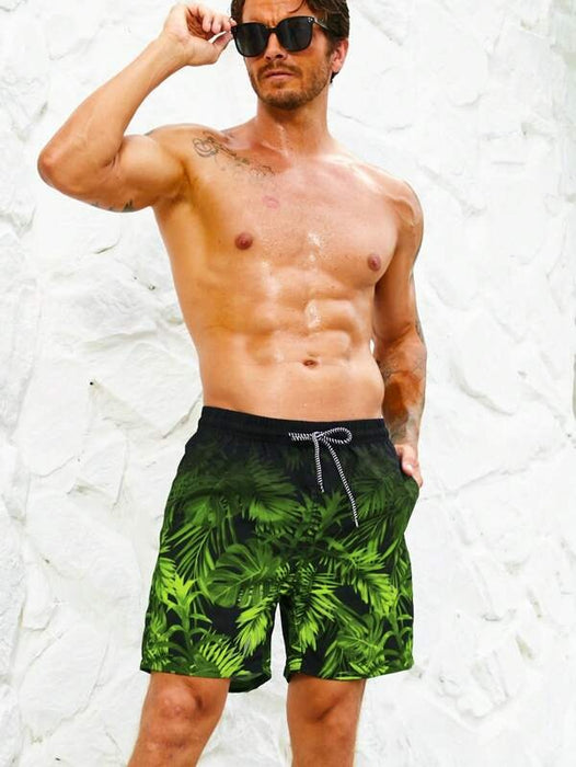 Tropical Print Drawstring Waist Swim Trunks — Comfy Men Underwear