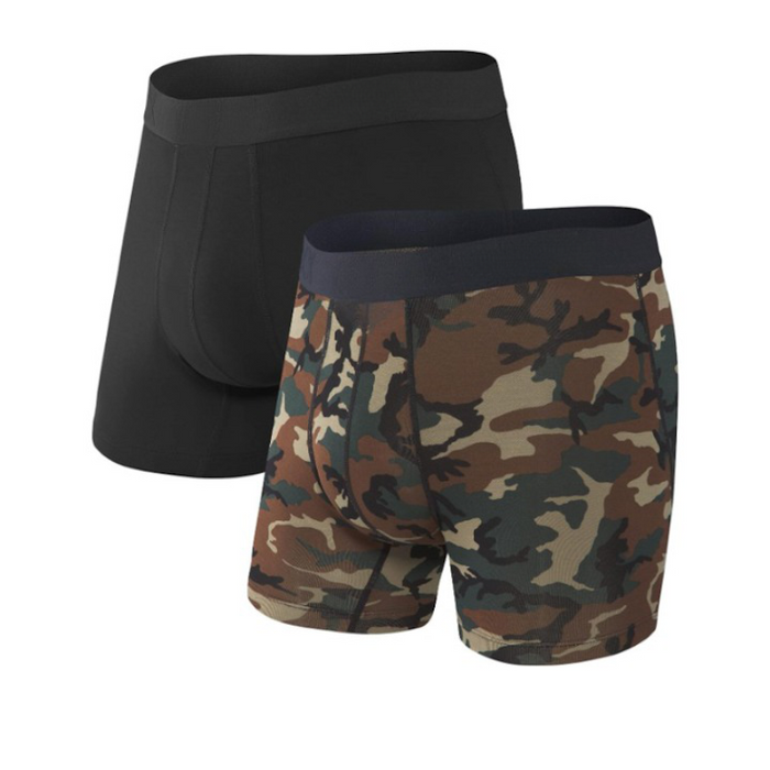 2 Piece Printed And Solid Style Sports Mesh Boxer Brief Set