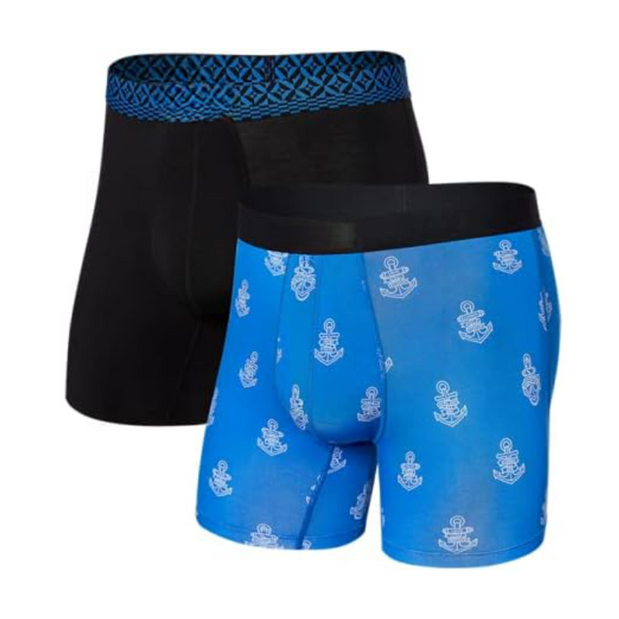 2 Pack Printed And Solid Style Sports Mesh Boxer Brief Set