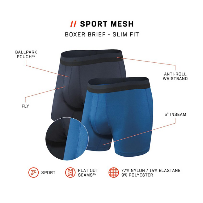 2 Piece Solid Sports Mesh Boxer Brief Set