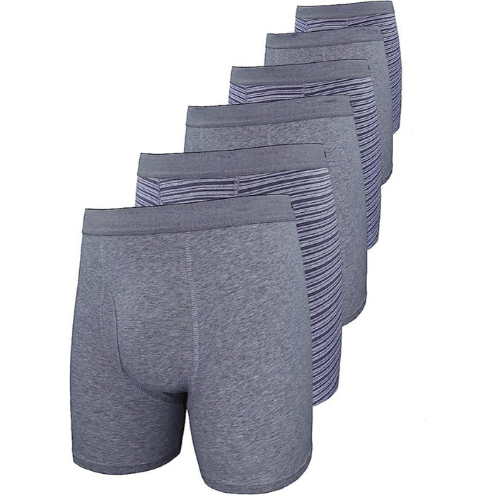 Striped And Plain Boxer Briefs In A Pack Of 6