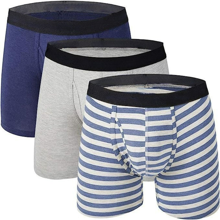 Pack Of 3 Plain And Striped Boxer Briefs With An Elastic Band