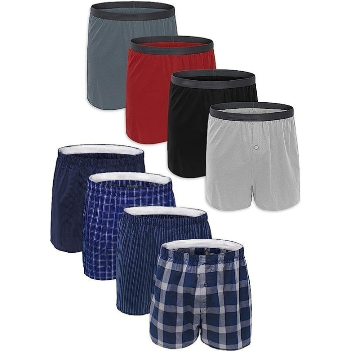 Pack Of 8 Checks Stipe Pattern And Solid Boxer