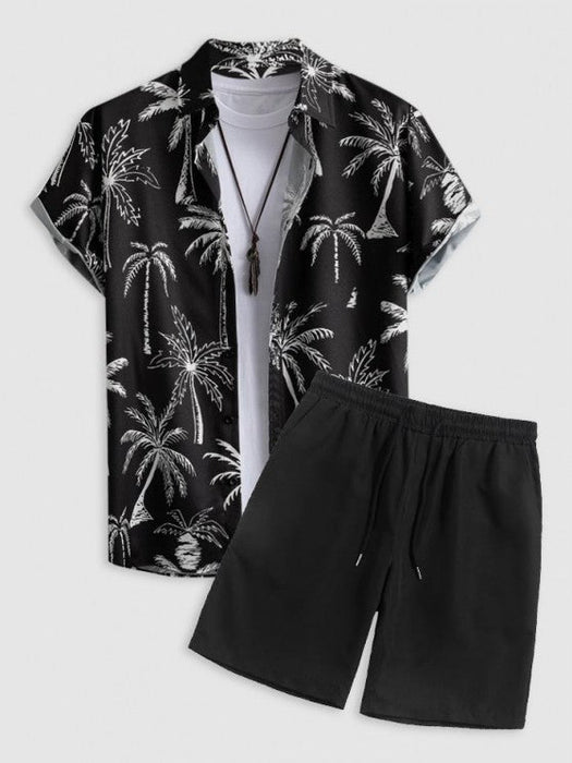 Palm Tropical Print Shirt And Shorts