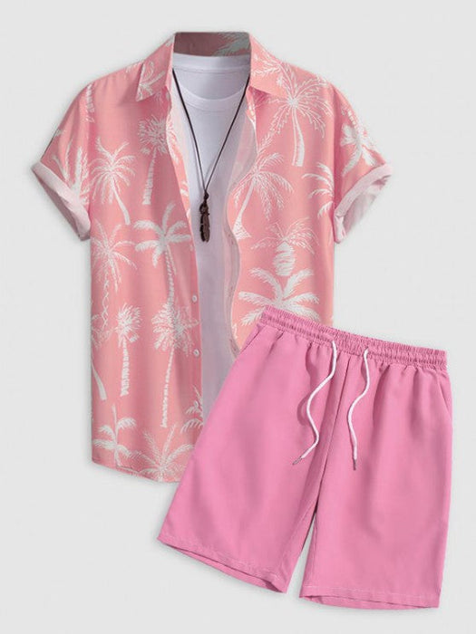 Palm Tropical Print Shirt And Shorts