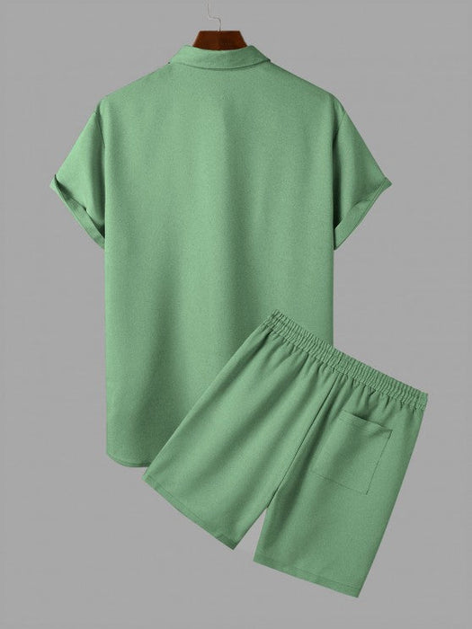 Solid Color Shirt And Casual Shorts Set